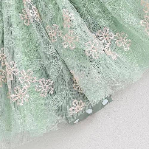 Vista 7 de Ursobutegl Mameluco de princesa para bebé recién nacida, vestido de malla bordado, elegante, tutú con falda, overol para cumpleaños