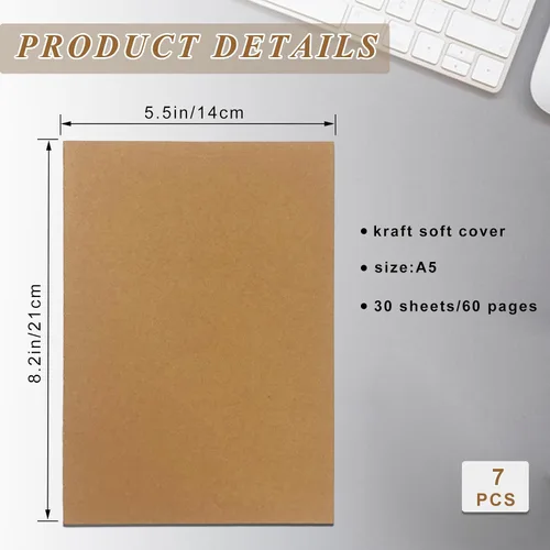 Vista 2 de Homjoy 7 Pack Kraft Paper Notebook Journals A5 Journal Softcover Ruled Lined Journals Notebooks Bulk for Kids Student Writing Sketch Travel Journal