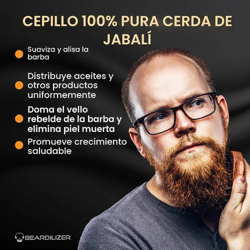 Vista 3 de Beardilizer Kit de cepillo para barba, cepillo de cerdas de jabalí 100% puro, peine de madera de lujo y 2 tijeras para bigote, aseo y cuidado