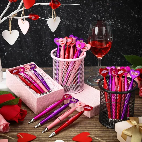 Vista 4 de Sherr 72 bolígrafos con forma de corazón de San Valentín a granel de 0.039 in de tinta de gel negra Rollerball para intercambio de San Valentín