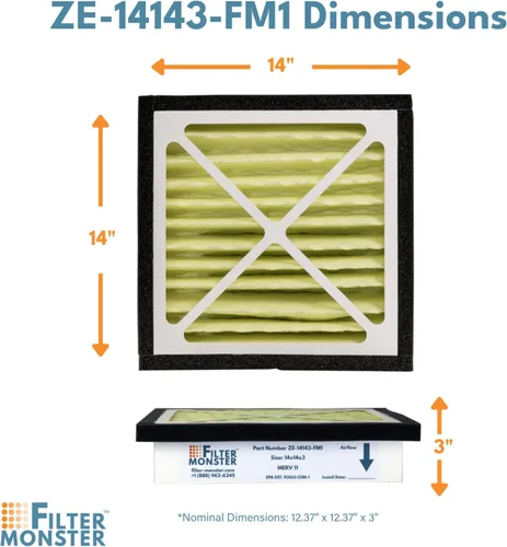 Vista 3 de Filter-Monster - Paquete de Reemplazo - Compatible con Zephyr VGF Serie 14x14x3 Filtro de Rejilla de Aire de Retorno para Toda la Casa, Paquete de 2