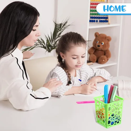Vista 5 de 12 vasos de plástico de escritorio para escritorio, cuadrados huecos, para aula, organizador de almacenamiento de oficina para niños, maquillaje