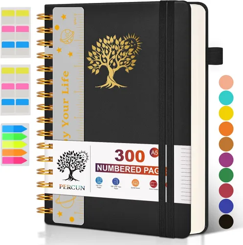 Vista 29 de Cuaderno grande en espiral para mujeres y hombres, 300 páginas rayadas numeradas, con rayas universitarias, cuaderno encuadernado en espiral de tapa