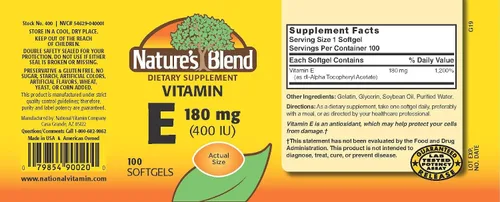 Vista 2 de Nature's Blend Vitamina E 400Iu Cápsulas 100 Ct
