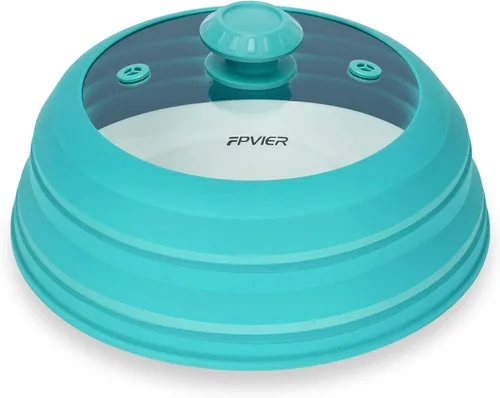 Vista 10 de FPVIER Cubierta plegable para salpicaduras de microondas - Tapa ventilada de silicona y vidrio con mango de fácil agarre, se ajusta a platos