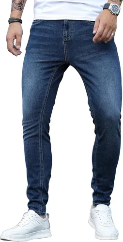 Vista 10 de HUNGSON Skinny Jeans for Men Stretch Slim Fit Ripped Distressed 2024-azul