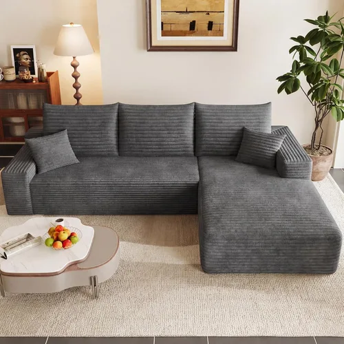 Vista 3 de Sofá modular de 95 pulgadas, sofá de nube en forma de L sin hueso con diván, asiento profundo tapizado de pana de espuma viscoelástica, no requiere