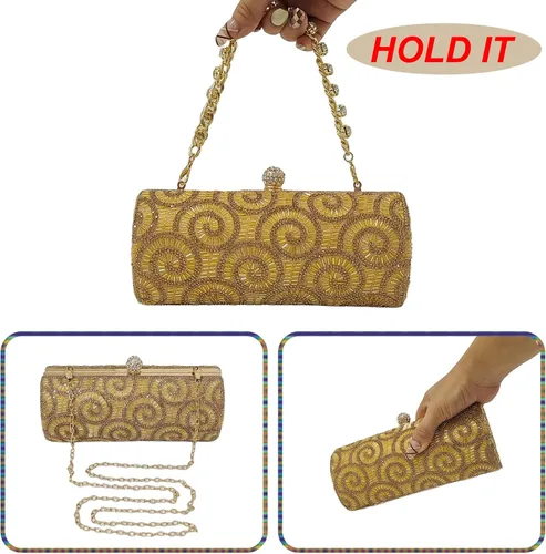 Vista 4 de Novedosos bolsos cilíndricos para mujer, bolso de noche para fiesta, bolso de mano de cristal, para novia, graduación, boda, cóctel