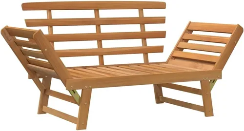 Vista 8 de 2-in-1 Convertible Garden Bench Daybed, Solid Acacia Wood Bench with Adjustable Armrests, Brown Outdoor Seating for Patio Balcony