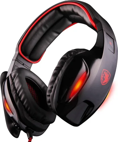 Vista 9 de Sades SA902audífonos para juegos de PC alámbrico con estéreo con USB virtual de canal 7.1, audífonos diadema con micrófono, control de volumen, luz