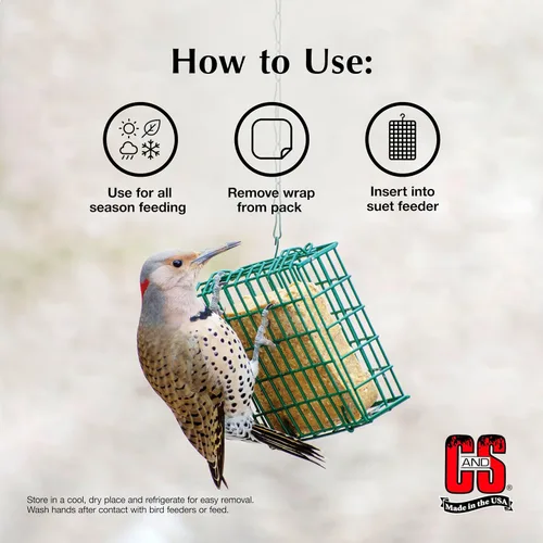 Vista 5 de C&S Premio de sebo para pájaros carpinteros, comida para pájaros silvestres al aire libre para carpinteros, reyezuelos y más, paquete de 8