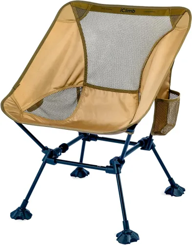 Vista 18 de iClimb Silla de camping ultraligera compacta plegable para playa con pies grandes antihundimiento y soporte de espalda con cuerda