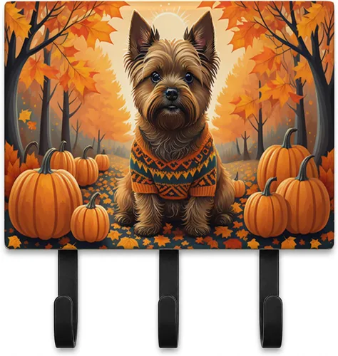 Vista 31 de Affenpinscher - Correa de otoño o llavero Affenpinscher Fall artwork on ceramic tile with three steel hooks for keys, leashes, towels