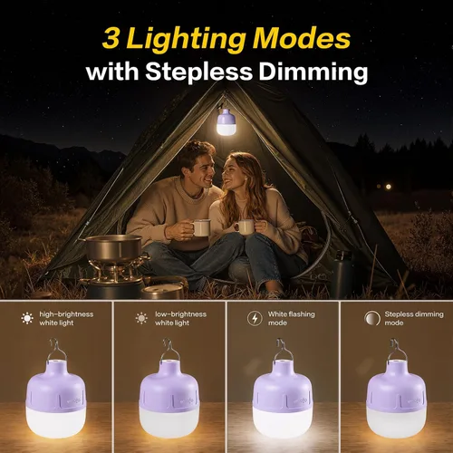 Vista 3 de VAVOFO Linterna LED de campamento de 20 W, recargable, luz de campamento de 1200 lúmenes, luz portátil de tienda de campaña de 3000 mAh, linterna