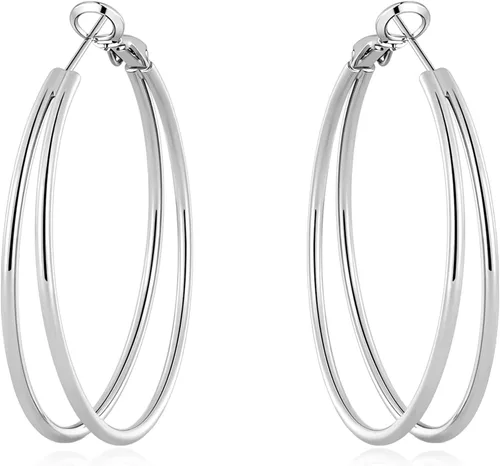 Vista 16 de Pendientes de aro dobles para mujer de moda con poste de plata de Dorado