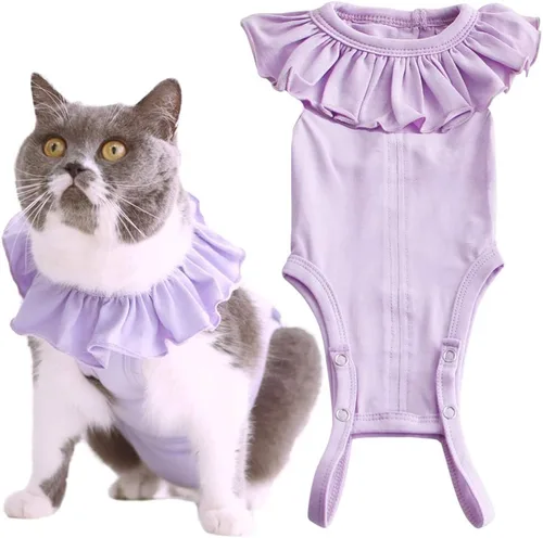 Vista 15 de Traje de recuperación para gatos para heridas abdominales y enfermedades de la piel, camisa quirúrgica transpirable para después de la cirugía