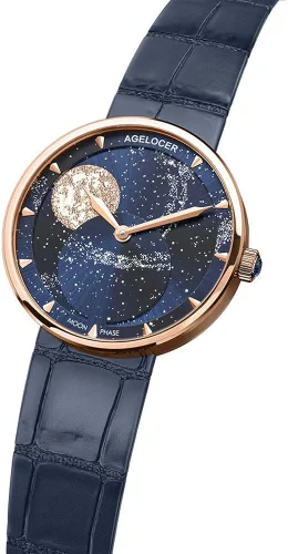 Vista 3 de AGELOCER Womens Top Brand Blue Moon Phase Lightweight Analog Quartz Business Casual Fashion Ladies Watch Luxury Elegant Christmas Valentine