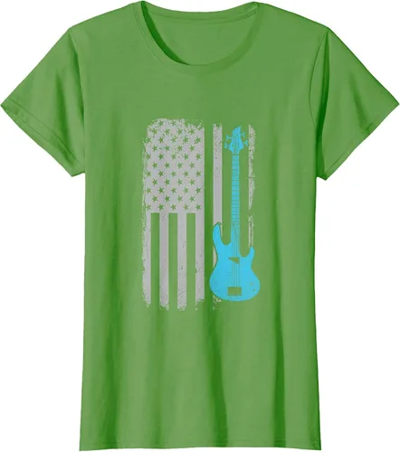 Vista 63 de Electric Bass Guitar Player American Flag Musician T-Shirt Asphalt Grey