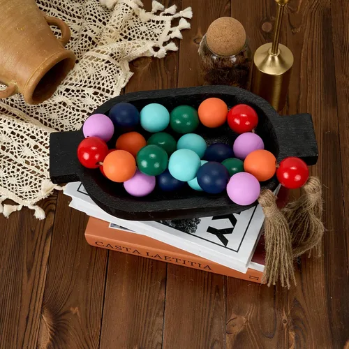 Vista 127 de OMISHE Guirnalda de cuentas de madera extra grande con cuentas de madera y borlas de 1.6 pulgadas de diámetro, cuentas decorativas rústicas de 41