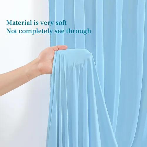 Vista 4 de Cortinas de fondo azul bebé de 8 x 10 pies para bodas, cortinas de fondo de poliéster sin arrugas, para baby shower, fiestas de cumpleaños