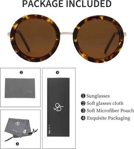 Vista 7 de JOOX Gafas de sol redondas polarizadas retro para mujer, gafas de sol vintage de gran tamaño con lente de protección UV 100%