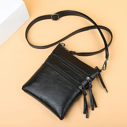 Vista 5 de Ke1Clo Bolso cruzado de cuero para mujer, con triple cremallera, bolsillo de hombro, bolso pequeño de moda para uso diariooficina