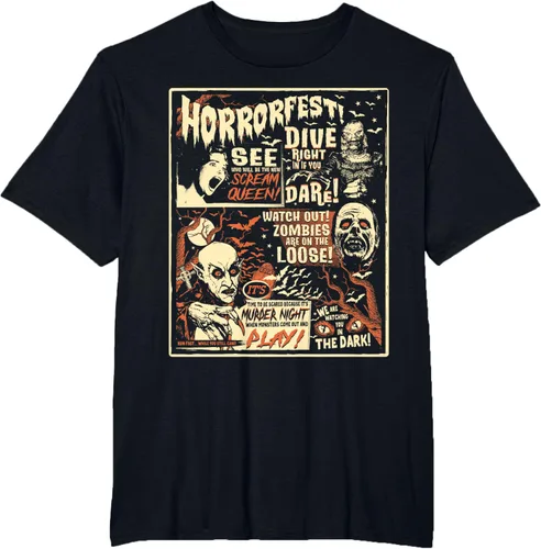 Vista 31 de Camiseta de terror vintage con póster de Halloween y película de terror Negro