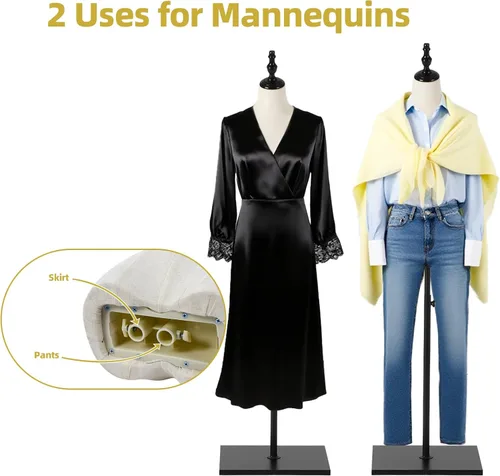 Vista 6 de Maniquí femenino, para colgar pantalones y faldas, maniquí de vestido con soporte, torso ajustable en altura para exhibición de ropa y joyería
