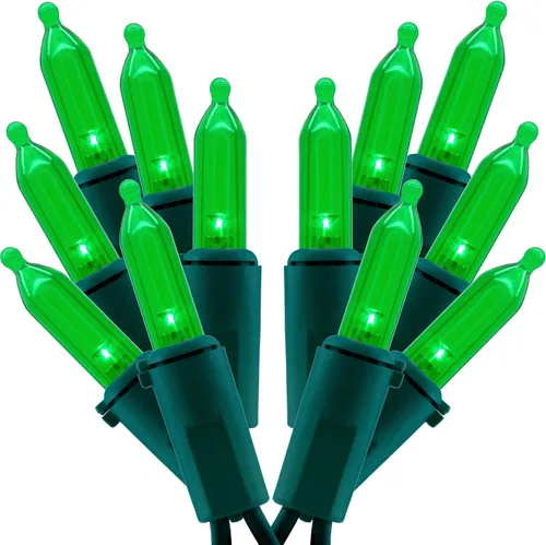 Vista 12 de Juego de 200 luces LED de Navidad moradas, paquete de 2 juegos de 25 pies, 100 luces LED de alambre verde (morado)