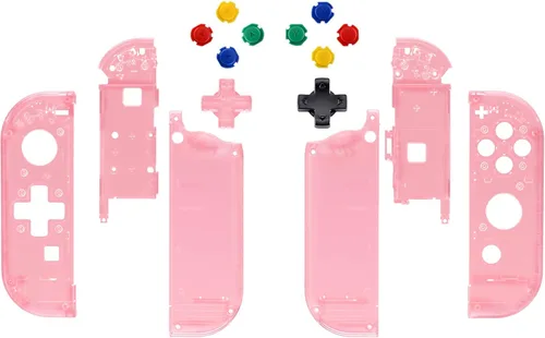 Vista 2 de eXtremeRate Joycon carcasa para mando de mano color rosa cereza (versión D-Pad) con botones coloridos, funda de repuesto para Nintendo Switch