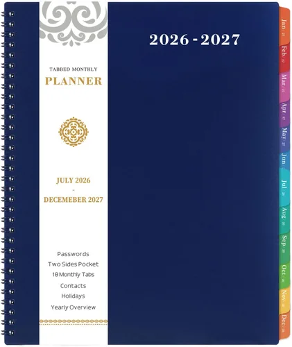 Vista 19 de Agenda mensual 2026 - Agenda 2026, agenda de enero 2026 a diciembre 2026, calendario mensual de 12 meses con pestañas y bolsillo, etiquetas
