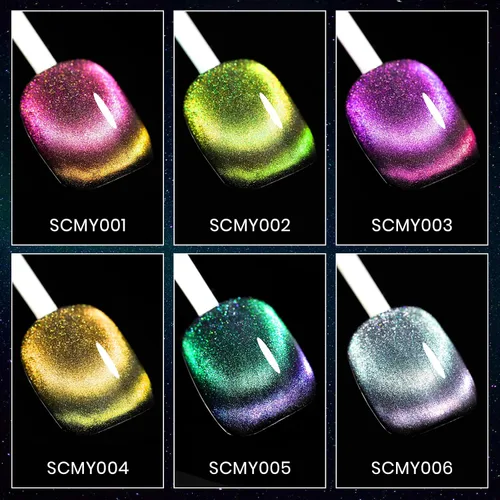 Vista 6 de MIZHSE Chameleon - Esmalte de gel 9D de ojo de gato, 0.3 onzas líquidas, gel magnético holográfico de ojo de gato, galaxia holográfica, juego de 9D