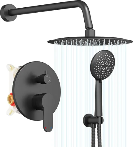Vista 11 de Gabrylly Sistema de cabezal de ducha dorado, juego de grifo de ducha con válvula de ducha de equilibrio de presión, cabezales de ducha de 10 Oro