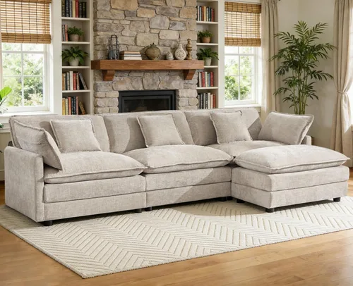 Vista 48 de 76.7" Cloud Couch for Living Room, Deep Seat Loveseat Sofa, Beige Breathable Chenille, 2-Seats Couch for Apartment Small Spaces, Pocket Spring