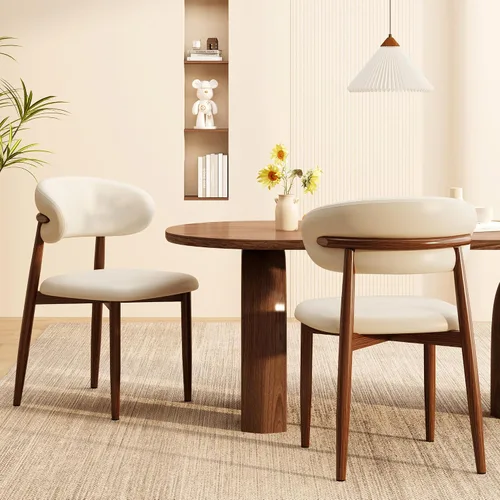 Vista 25 de Juego de 2 sillas de comedor para cocina, tapizadas, modernas, de cuero, original/beige