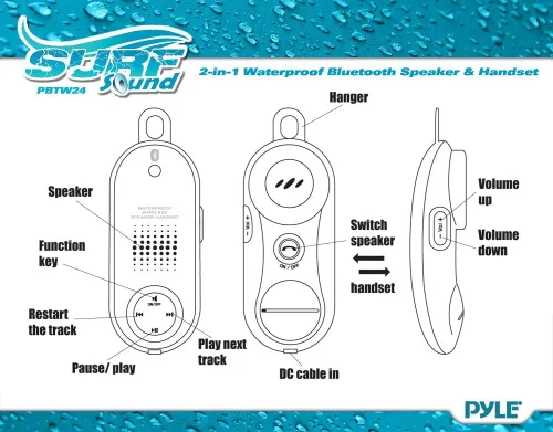 Vista 2 de Pyle Altavoz portátil inalámbrico a prueba de agua - Compatible con Bluetooth - Altavoz de ducha recargable para exteriores con micrófono - Cargador