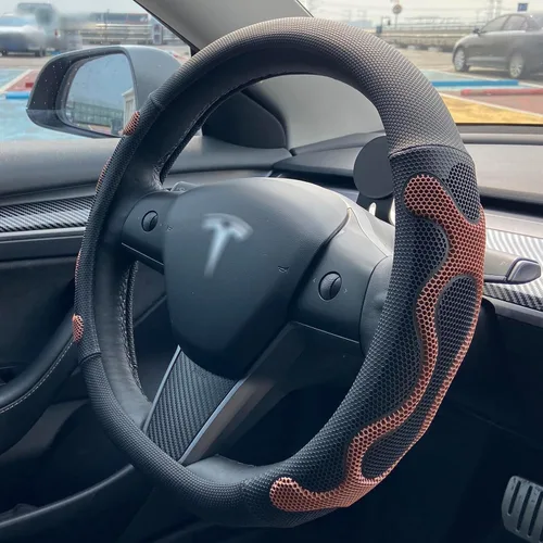 Vista 13 de PINCTROT Comfy Grip - Funda para volante para Tesla Model Y/3 2016-2025 2026 Standard/Highland/Juniper, forma de D de 14 pulgadas tamaño pequeño