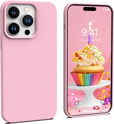 Vista 12 de IceSword Funda compatible con iPhone 14 Pro Max, color azul bebé, funda de silicona líquida, delgada, suave, antiarañazos, bonita luz azul pastel