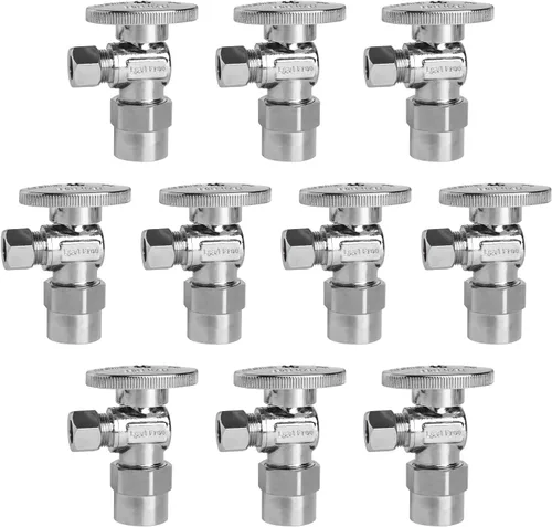 Vista 22 de Válvula de Parada Angular WiseWater 1/2" FNPT x 3/8" OD de Compresión, Válvula de Cierre de Inodoro de Cuarto de Vuelta de Latón Cromado para Baño