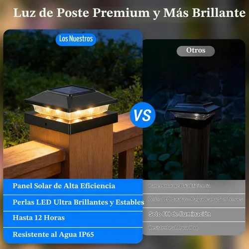 Vista 2 de Brightever Paquete de 6 luces solares para postes de 4 x 4, 3.5 x 3.5, luces solares para postes de valla, impermeables, para postes de vinilo