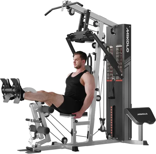 Vista 11 de Mikolo Gimnasio en casa, estación de entrenamiento con pila de pesas de 150 libras, equipo multifuncional de gimnasio en casa, equipo de ejercicio
