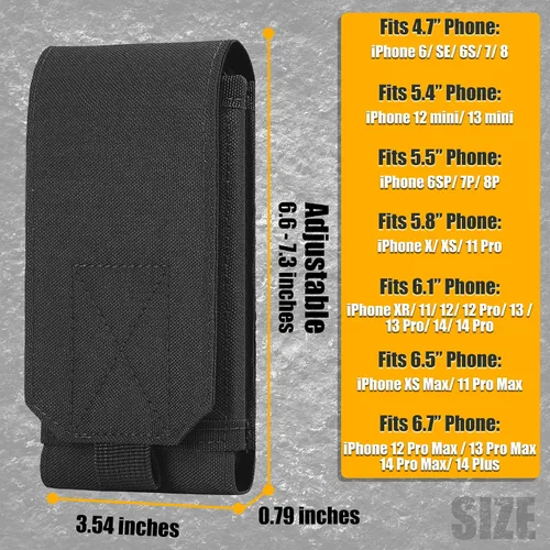 Vista 3 de Funda táctica Molle para teléfono, funda resistente para cinturón de bucle para iPhone 17 Pro Max/16 Pro Max/16 Plus/16 Pro/16/15 Pro Max/14 Pro