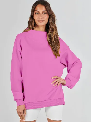 Vista 6 de ANRABESS Sudaderas de gran tamaño para mujer, cuello alto, manga larga, sudaderas con capucha para otoño, ropa 2023