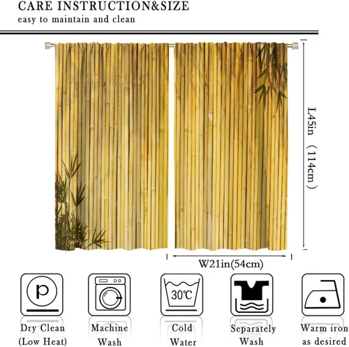 Vista 2 de Cortinas con estampado de bambú, tallos y hojas de bambú, temática oriental natural, oscurecimiento de habitación, ventana, ventana, cortina