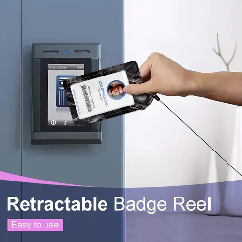 Vista 3 de Soporte para tarjetas de identificación con cordón y clip retráctil para carretes de insignias, cordón de mármol para identificación, protector