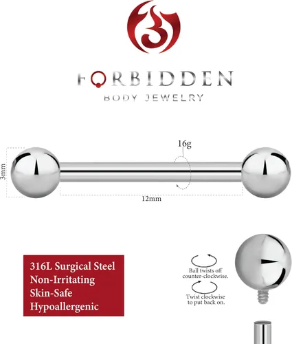 Vista 24 de Piercing para el cuerpo de titanio con rosca interna de 0.45 a 0.63 onzas (se vende individualmente)