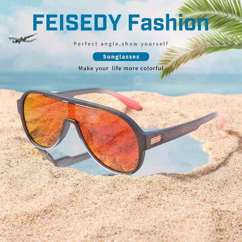 Vista 7 de FEISEDY Lentes de sol polarizados para hombres y mujeres, de gran tamaño, Fahion de una pieza, ligero TR90 marco B4080