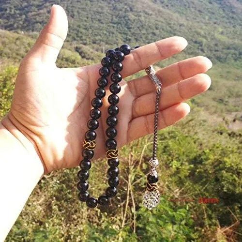 Vista 4 de ALBASHAN Rosario de ágata negra natural Musulmán Tasbih regalo islam misbaha Man's Onxy cuentas de oración 33 45 66 99 cuentas de piedra Rosario