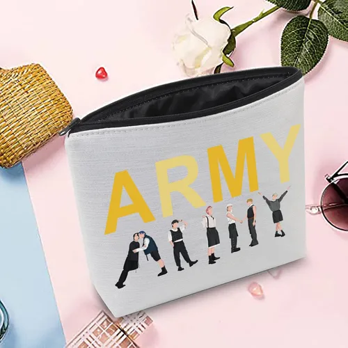 Vista 4 de MEIKIUP Bangtan - Bolsa de maquillaje para niños y niñas, álbum de mantequilla K-Pop, bolsa con cremallera, bolsa de mercancía K-Pop, regalo