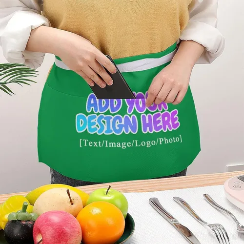 Vista 26 de AXKEUDO Delantal personalizado con bolsillos, delantales de cintura para camarera para cocinar en casa, restaurante, servir trabajo